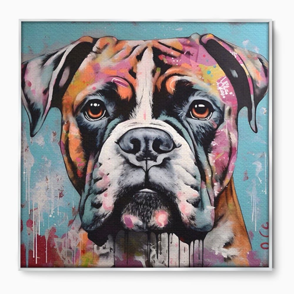 Tablou canvas cu tablou canvas cu cap de boxer, in rama de aluminiu argintiu